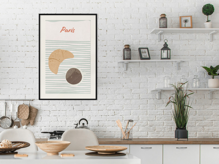 Poster Parisian Breakfast - text and coffee with croissant in a light composition 131952 additionalImage 24