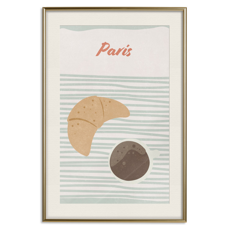 Poster Parisian Breakfast - text and coffee with croissant in a light composition 131952 additionalImage 20