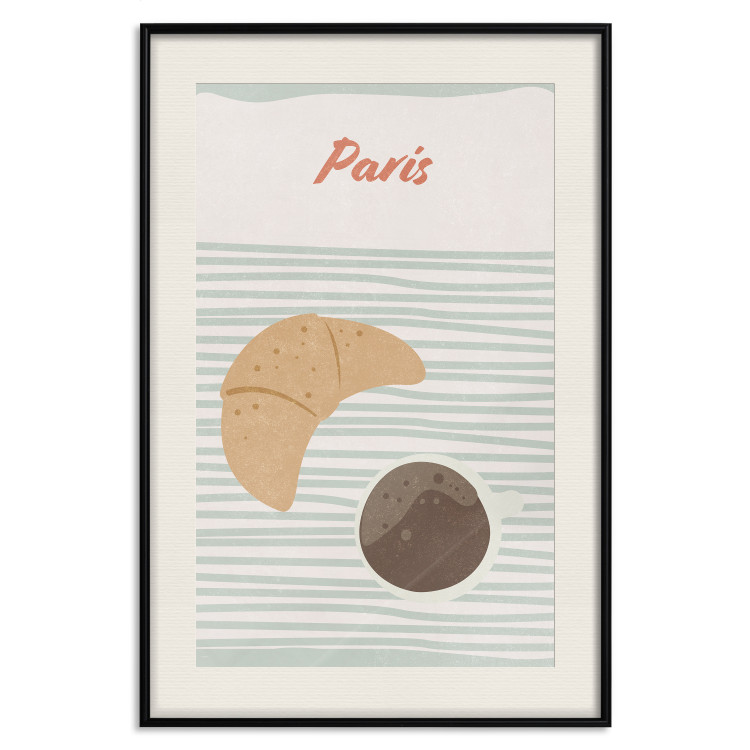Poster Parisian Breakfast - text and coffee with croissant in a light composition 131952 additionalImage 19