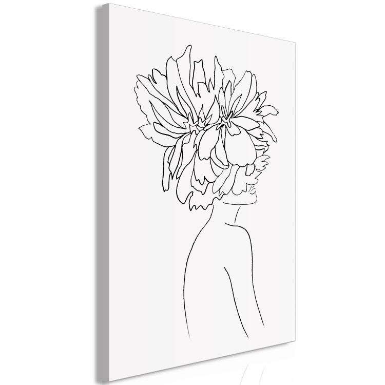Canvas Flowery hair - linear woman silhouette with flower 132152 additionalImage 2