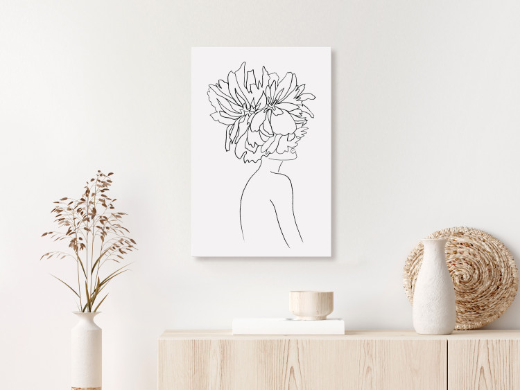 Canvas Flowery hair - linear woman silhouette with flower 132152 additionalImage 3