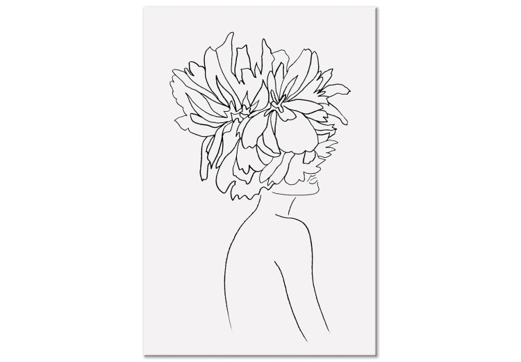 Canvas Flowery hair - linear woman silhouette with flower 132152