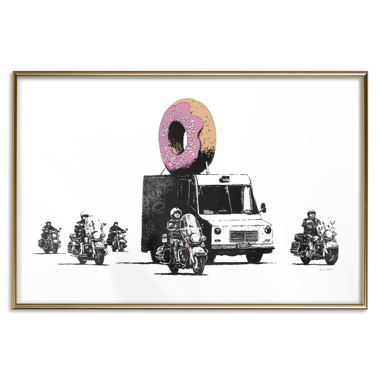 Wall Poster Donut Police - car with a donut and police motorcycles on a white background 132452 additionalImage 20