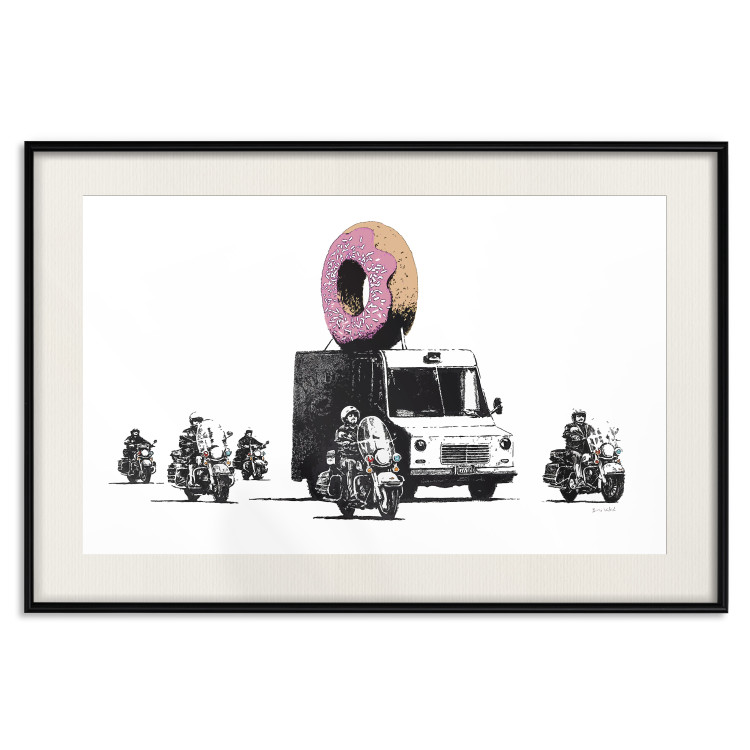 Wall Poster Donut Police - car with a donut and police motorcycles on a white background 132452 additionalImage 18