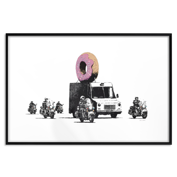 Wall Poster Donut Police - car with a donut and police motorcycles on a white background 132452 additionalImage 17