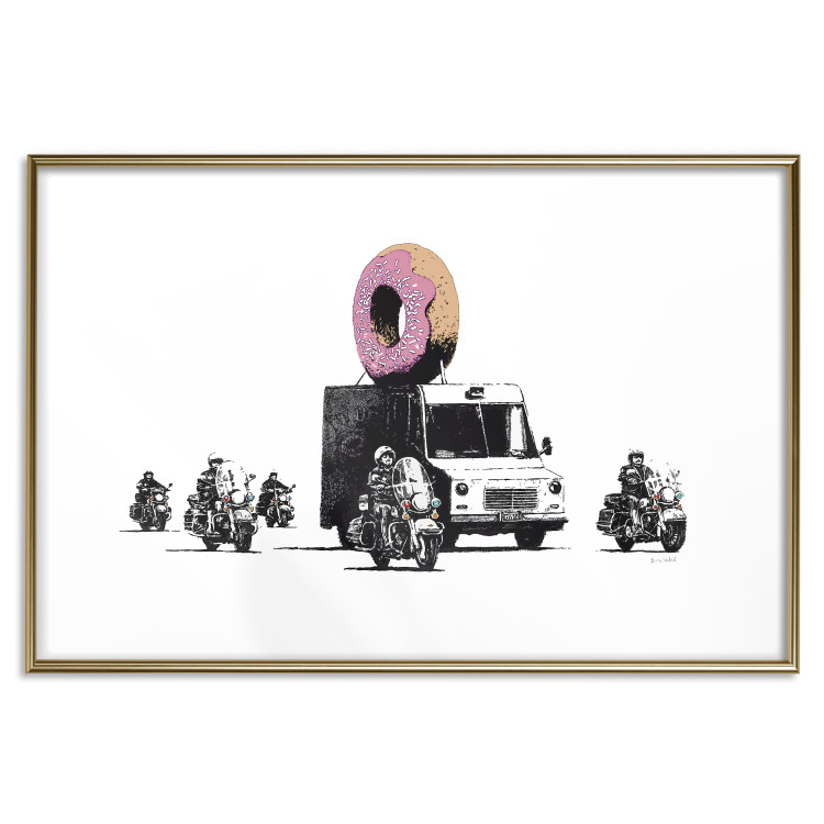 Wall Poster Donut Police - car with a donut and police motorcycles on a white background 132452 additionalImage 16
