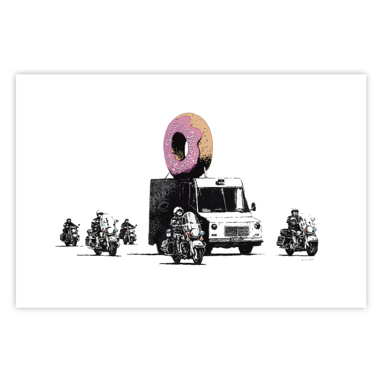 Wall Poster Donut Police - car with a donut and police motorcycles on a white background 132452 additionalImage 25