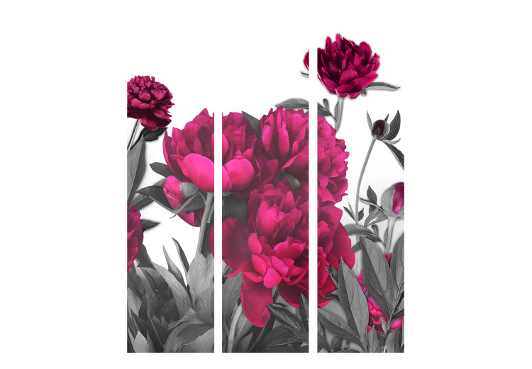 Room Separator Luxuriant meadow (3-piece) - pink peonies and meadow in shades of gray 132652 additionalImage 3