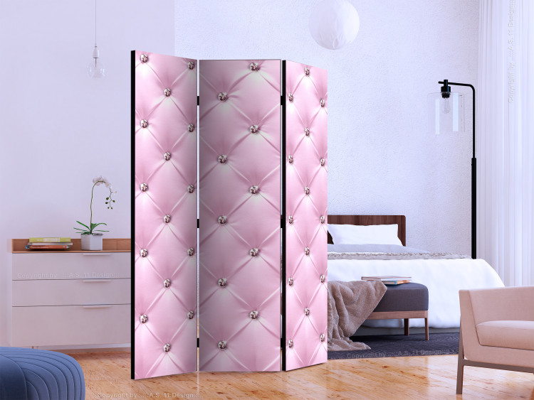 Room Divider Pink Lady (3-piece) - crystal pattern in pastel pink 132752 additionalImage 2