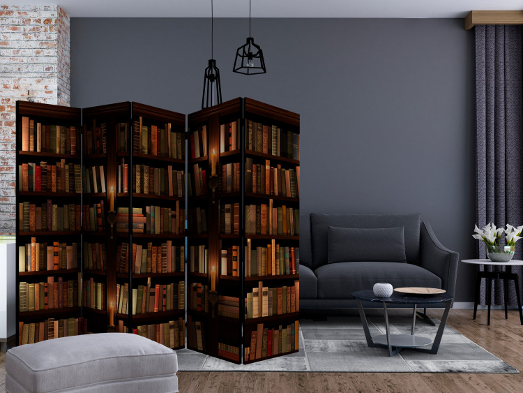 Room Divider Bookshelves II (5-piece) - dark composition with literature 132852 additionalImage 4