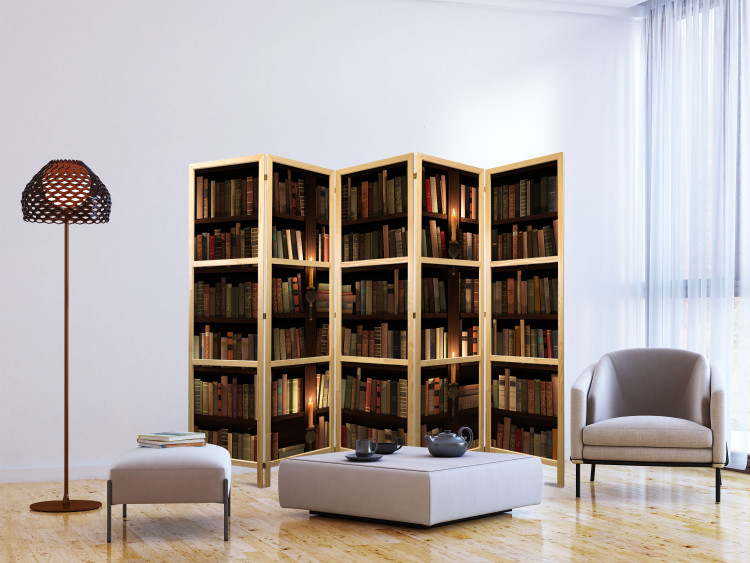 Room Divider Bookshelves II (5-piece) - dark composition with literature 132852 additionalImage 6