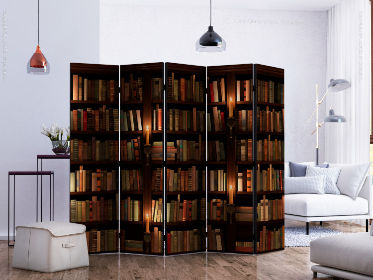Room Divider Bookshelves II (5-piece) - dark composition with literature 132852 additionalImage 2