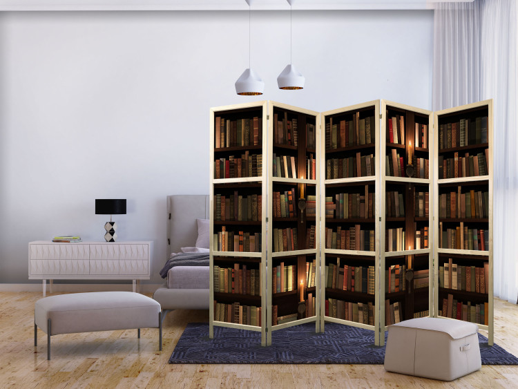 Room Divider Bookshelves II (5-piece) - dark composition with literature 132852 additionalImage 8