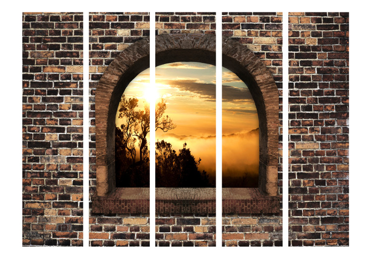Room Divider Screen Stone Window: Morning Mist II (5-piece) - warm evening landscape 133152 additionalImage 3