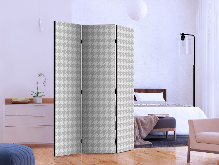 Room Separator Pepita (3-piece) - unique composition in gray background and white pattern 133452 additionalImage 2