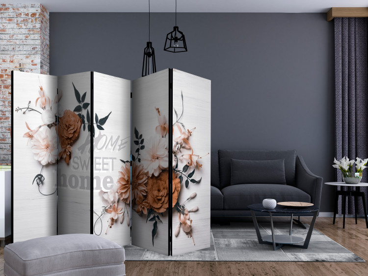 Folding Screen Dreamer's House II - romantic flowers on a wooden background with inscriptions 134052 additionalImage 4