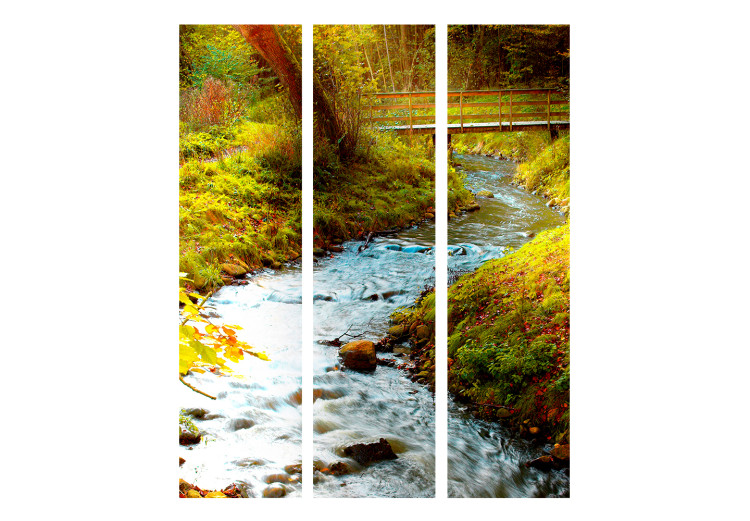Room Divider Stream (Sunrise) (3-piece) - river with a bridge and trees in the background 134152 additionalImage 3
