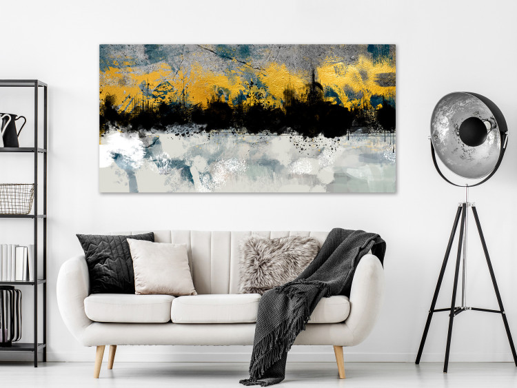 Canvas Fancy landscape - modern abstraction in gey and golden tones 134252 additionalImage 3