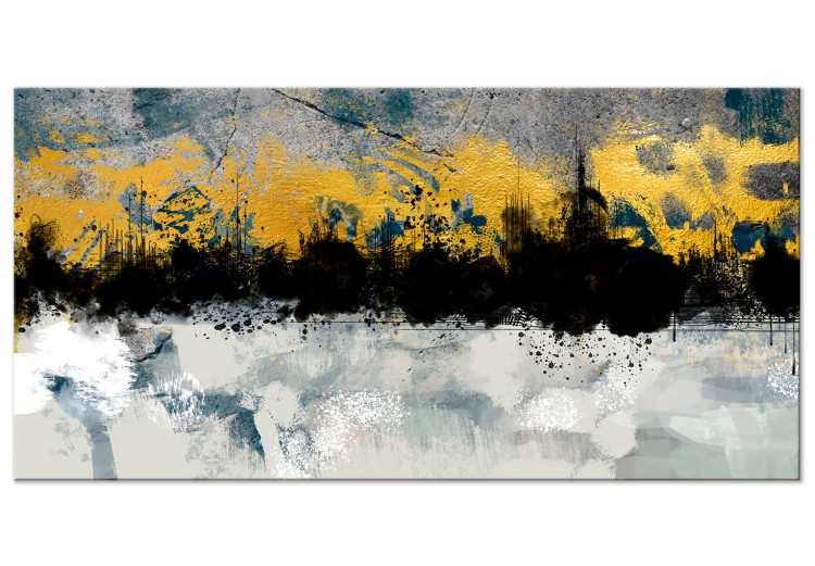 Canvas Fancy landscape - modern abstraction in gey and golden tones 134252