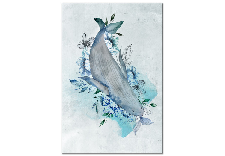 Canvas Art Print Whale In Flowers - Abstraction with Marine Mammal On Flowers 135352