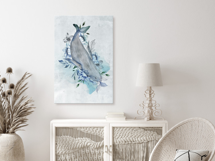 Canvas Art Print Whale In Flowers - Abstraction with Marine Mammal On Flowers 135352 additionalImage 3