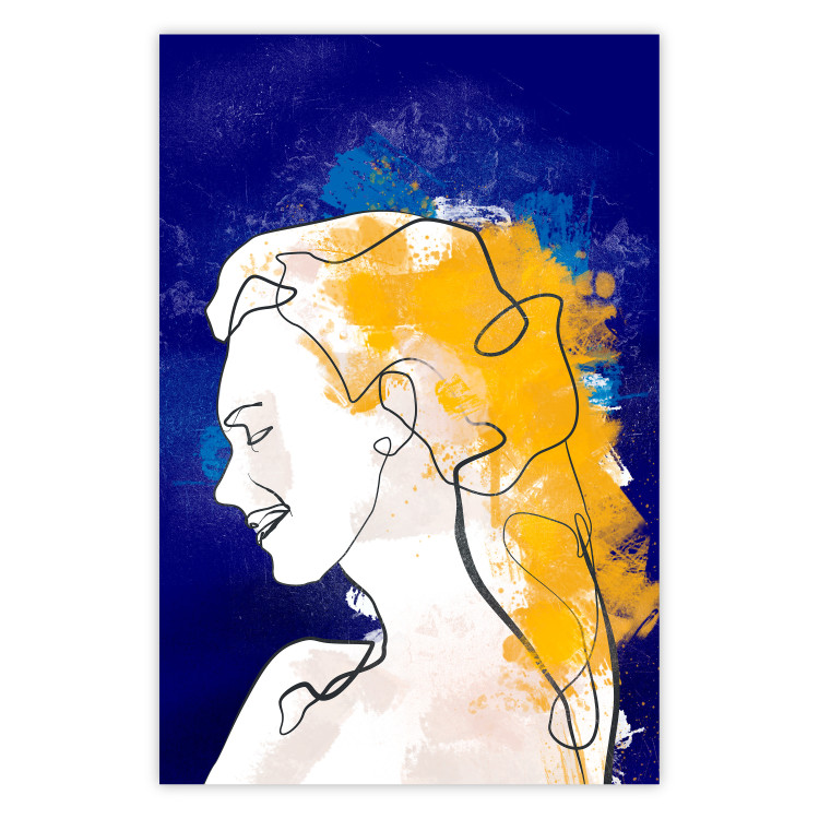 Wall Poster Portrait in Blue - abstract landscape of a woman on a blue background 135652