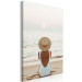 Canvas Art Print Woman in hat on the beach - Marine landscape with sunset 135852 additionalThumb 2