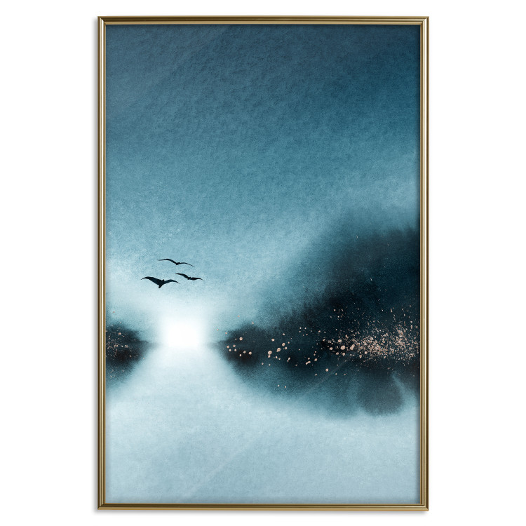 Wall Poster Flight at Dawn - a landscape of the night sky and birds on a blue background 136052 additionalImage 27
