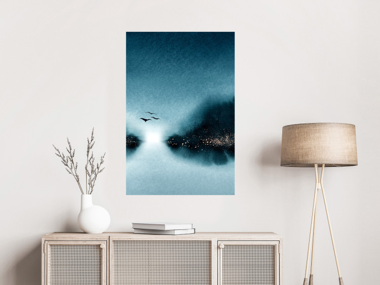 Wall Poster Flight at Dawn - a landscape of the night sky and birds on a blue background 136052 additionalImage 12
