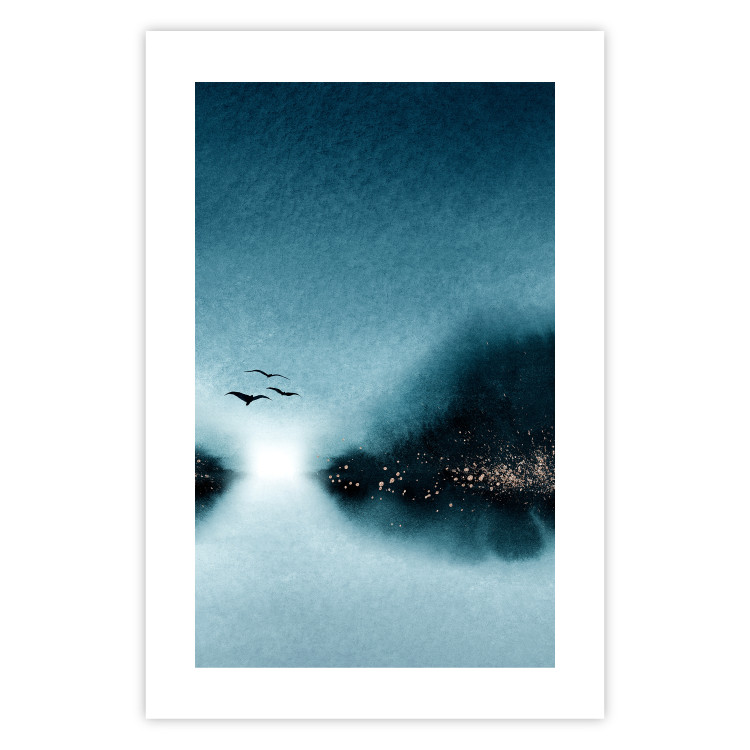 Wall Poster Flight at Dawn - a landscape of the night sky and birds on a blue background 136052 additionalImage 23