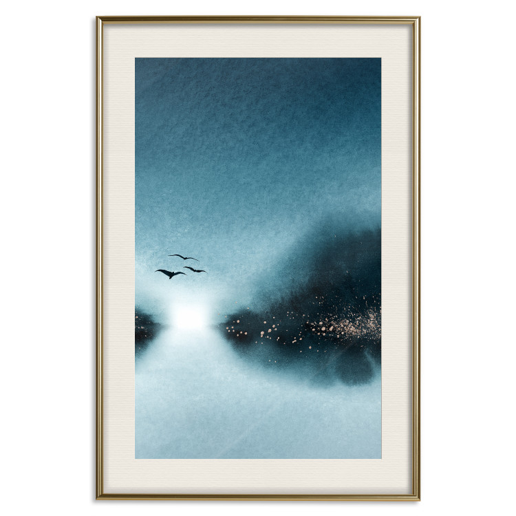 Wall Poster Flight at Dawn - a landscape of the night sky and birds on a blue background 136052 additionalImage 22