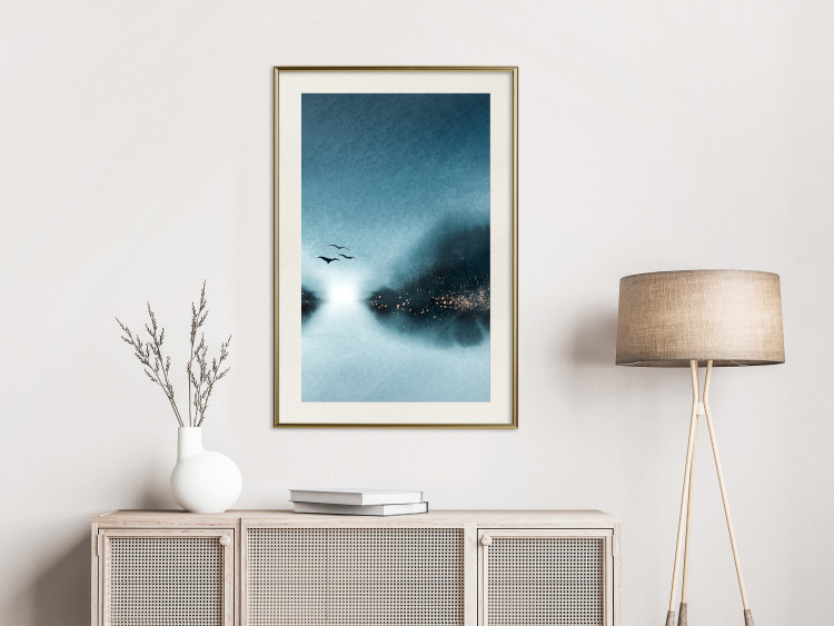 Wall Poster Flight at Dawn - a landscape of the night sky and birds on a blue background 136052 additionalImage 12