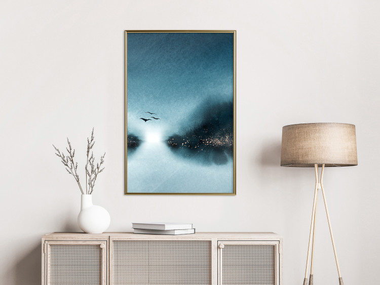 Wall Poster Flight at Dawn - a landscape of the night sky and birds on a blue background 136052 additionalImage 13