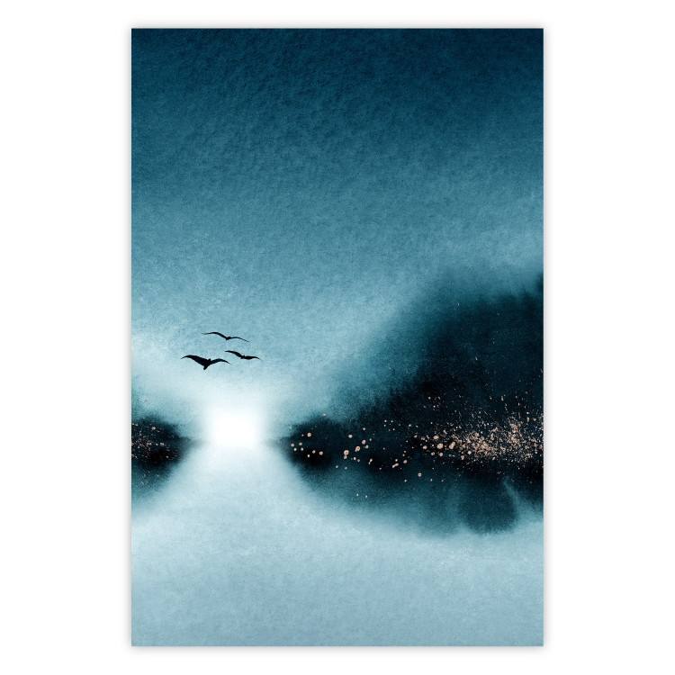 Wall Poster Flight at Dawn - a landscape of the night sky and birds on a blue background 136052