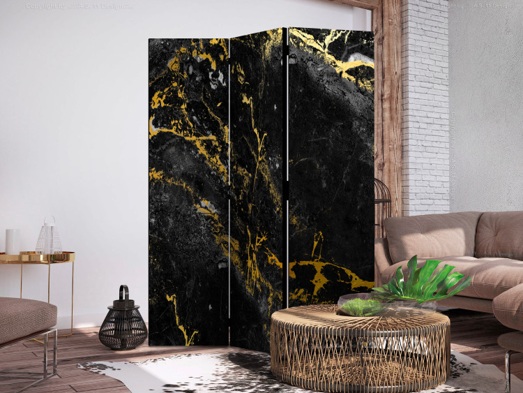 Room Separator Black Elegance (3-piece) - Background with texture of black marble 136152 additionalImage 4