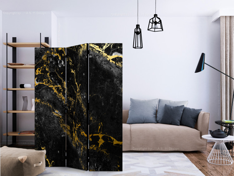 Room Separator Black Elegance (3-piece) - Background with texture of black marble 136152 additionalImage 2