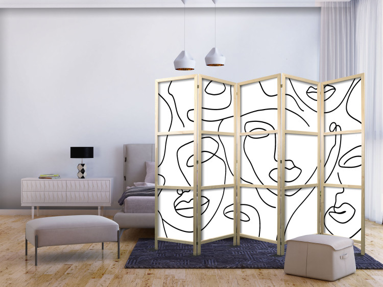 Room Divider Screen Girls' Night Out II (5-piece) - Black and white abstraction in faces 136552 additionalImage 8