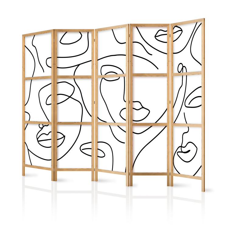 Room Divider Screen Girls' Night Out II (5-piece) - Black and white abstraction in faces 136552 additionalImage 5