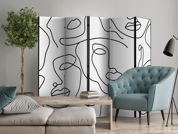 Room Divider Screen Girls' Night Out II (5-piece) - Black and white abstraction in faces 136552 additionalImage 2