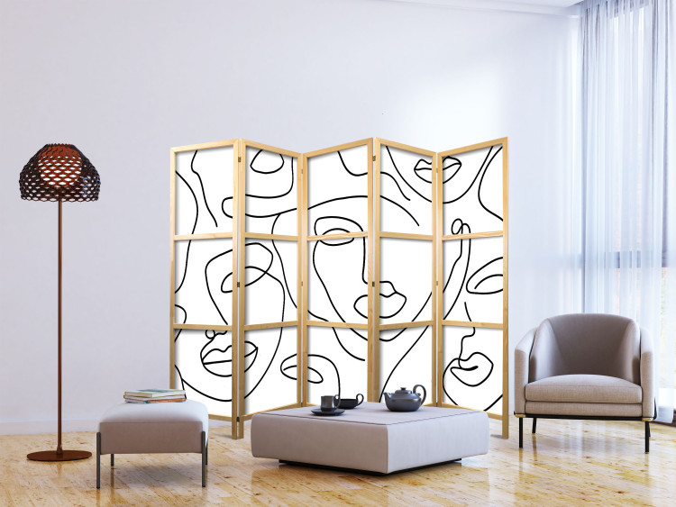 Room Divider Screen Girls' Night Out II (5-piece) - Black and white abstraction in faces 136552 additionalImage 6