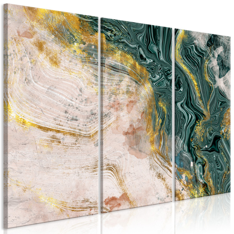 Canvas Golden Veins in Malachite (3-piece) - modern abstraction with beige 138752 additionalImage 2