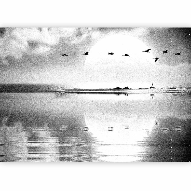 Photo Wallpaper Departure of birds - black and white landscape with a lake against a sunset background 143352 additionalImage 5
