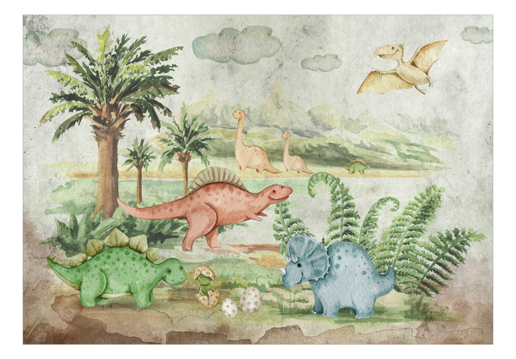 Wall Mural Children's landscape - picturesque landscape with colourful dinosaurs 143452 additionalImage 1