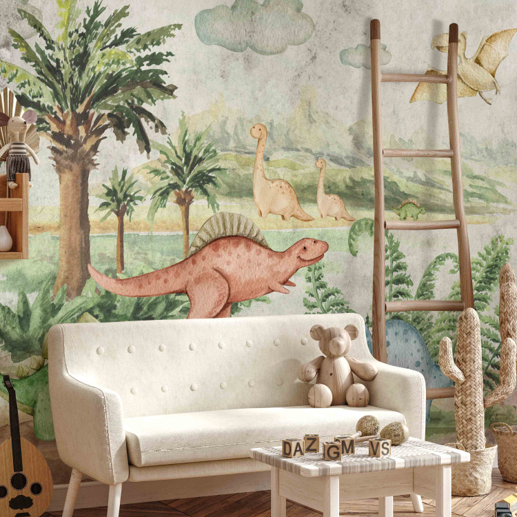 Wall Mural Children's landscape - picturesque landscape with colourful dinosaurs 143452 additionalImage 4