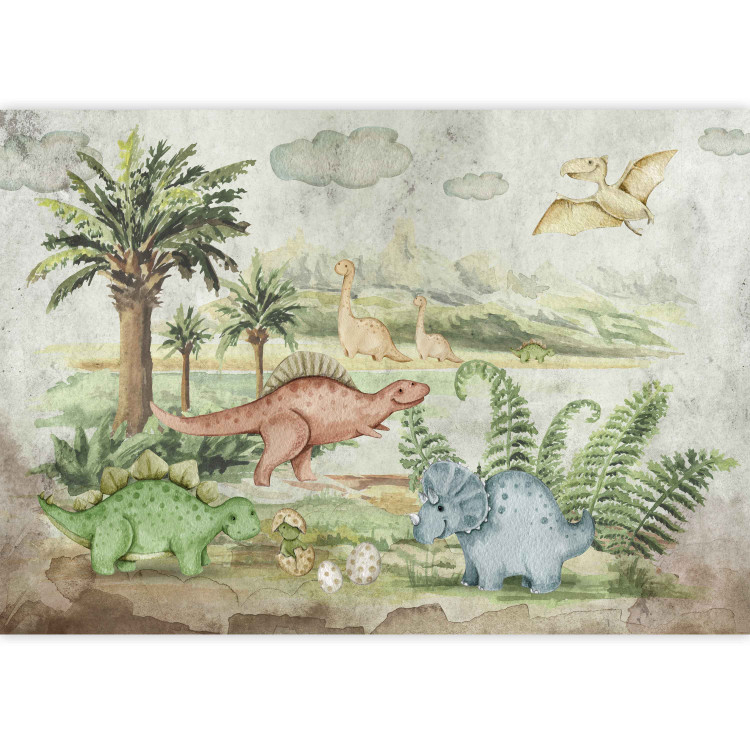 Wall Mural Children's landscape - picturesque landscape with colourful dinosaurs 143452 additionalImage 3