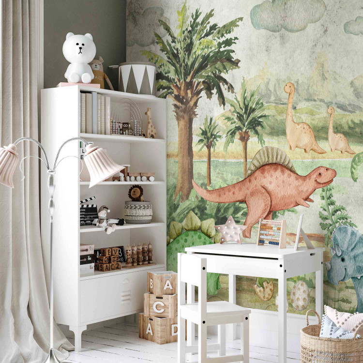 Wall Mural Children's landscape - picturesque landscape with colourful dinosaurs 143452 additionalImage 6