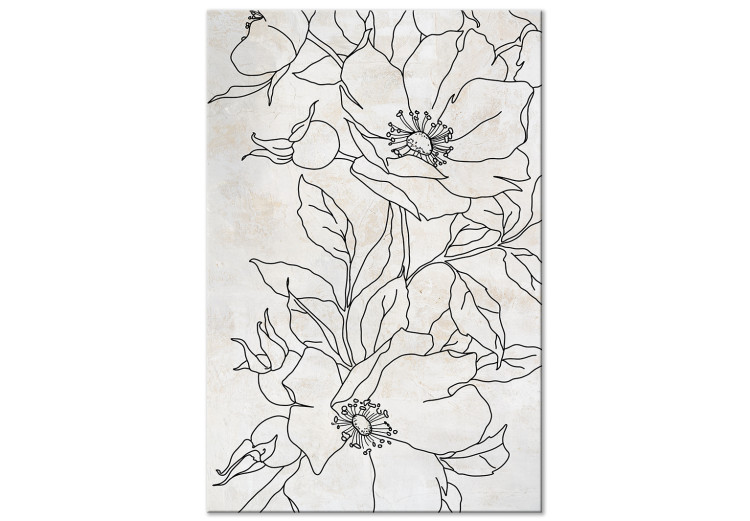 Canvas Charcoal Sketches (1-piece) - black and white line art in delicate flowers 143952