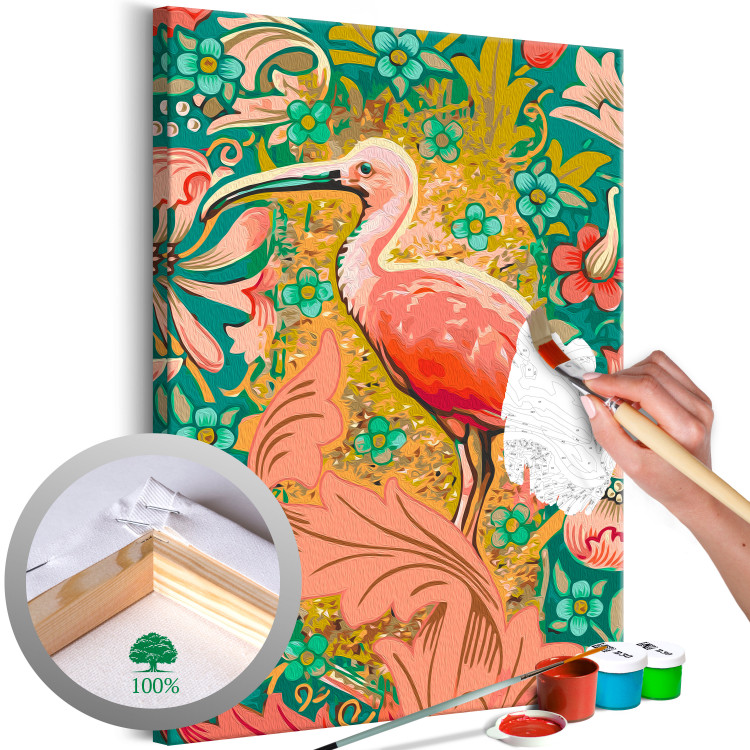 Paint by Number Kit Amongst Foliage - Pink Bird on the Decorative Green Background 145152