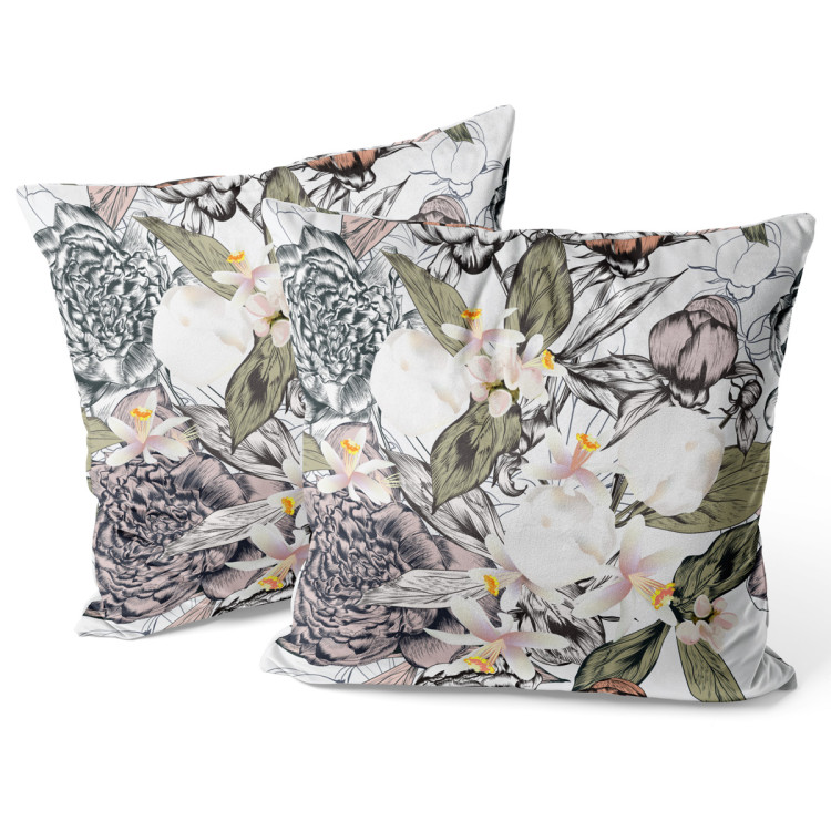 Decorative Velor Pillow Floral impression - composition inspired by nature in green and grey 147252 additionalImage 3