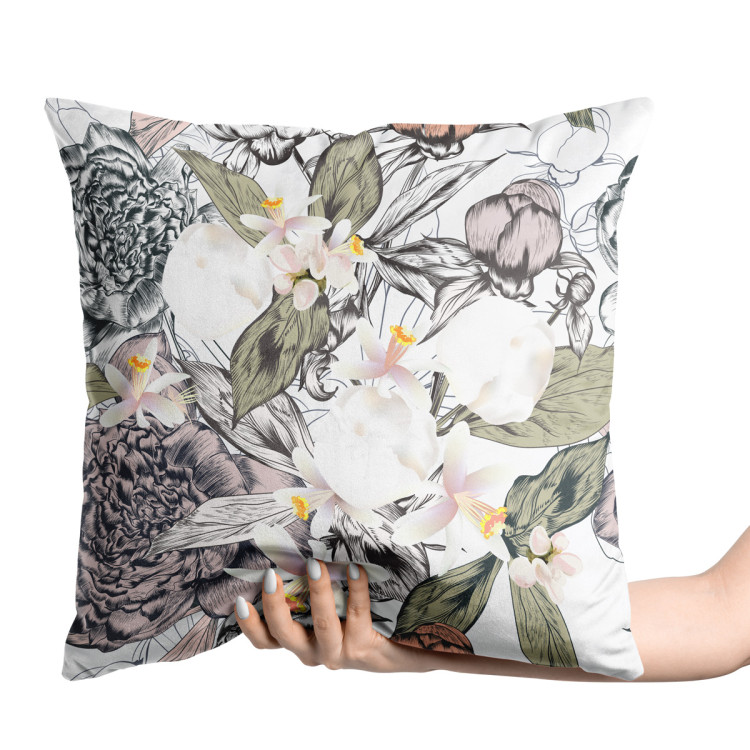 Decorative Velor Pillow Floral impression - composition inspired by nature in green and grey 147252 additionalImage 2